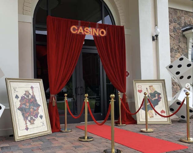 Red Curtain Entrance Rental Okanagan | Red Curtain & lit CASINO sign Rental Kelowna BC a nice complimentary piece to any casino event, trade show, fundraiser, auction, etc. to give your event a WOW factor. Kelowna BC...